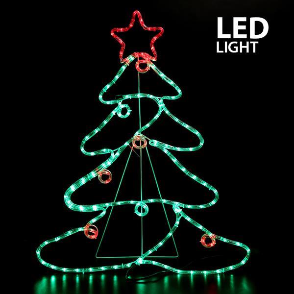 ÁRBOL CON BOLAS Y ESTRELLA, CABLE LED 6m, 2 VÍAS, NARANJA - VERDE - ROJO, 88x68cm, IP44