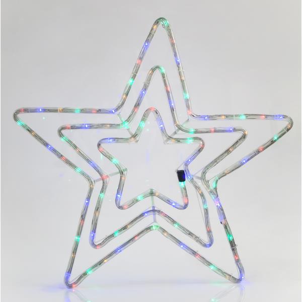 TRIPLE ESTRELLA, 4,70m LED CABLE DE LUZ, 2 VÍAS, CON PROGRAMA, MULTI, 60x60cm, IP44