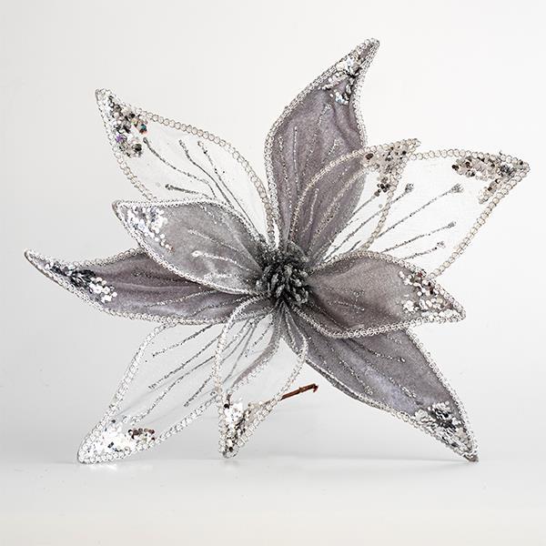 FLOR DE TERCIOPELO, GRIS Y TRANSPARENTE, 40cm