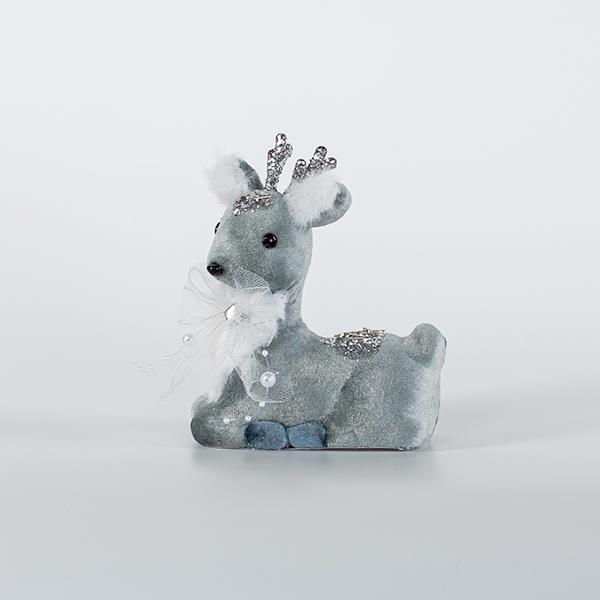 RENO SENTADO DE TERCIOPELO, AZUL, 12x15cm