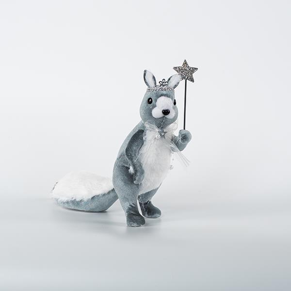 ARDILLA DE TERCIOPELO CON VARITA MÁGICA, GRIS, 23x24cm