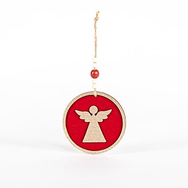 ADORNO DE MADERA, ÁNGEL, ROJO, CON TERCIOPELO, 11x0,5cm