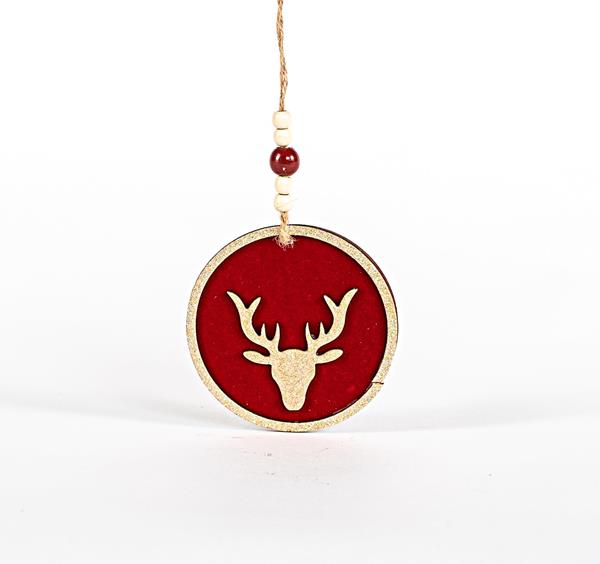 ADORNO DE MADERA, RENO, ROJO, CON TERCIOPELO, 11x0,5cm