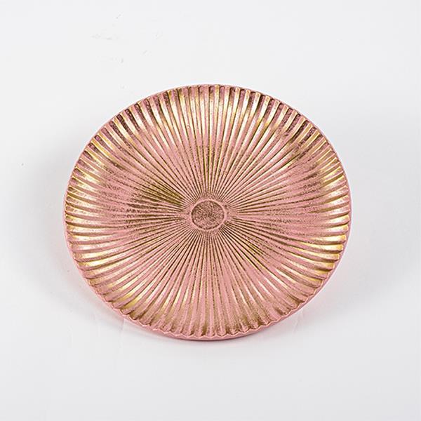 PLATO DE MADERA, ROSA, CON DETALLES DORADOS, 30cm
