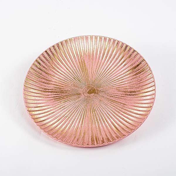 PLATO DE MADERA, ROSA, CON DETALLES DORADOS, 40cm