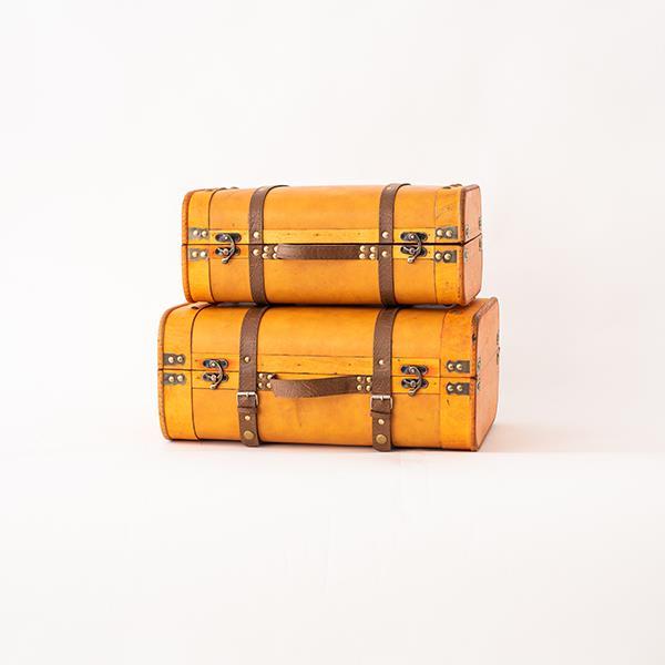 MALETA DE MADERA, COLOR TOSTADO, SET 2 PCS, 45x31,5x19cm Y 40x23,5x16,5cm