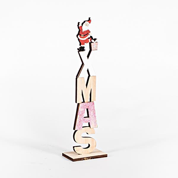 DECORATIVO DE MESA DE MADERA, NAVIDAD, CON PAPÁ NOEL, 8x5x30cm