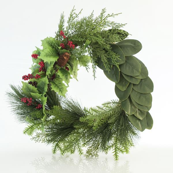 CORONILLA CON AGUJAS DE PINO Y MUÉRDAGO, 64cm