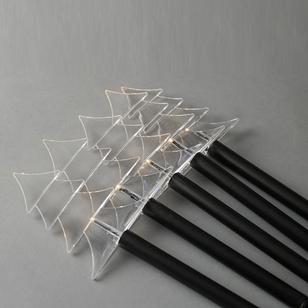 LÍNEA 5 LED 3mm, 5 ÁRBOLES CON PISTA DE TIERRA 37cm, PANEL SOLAR CON SENSOR DE LUZ, CABLE PVC NEGRO, LED BLANCO CÁLIDO, POR 35cm, CABLE 2m, IP44