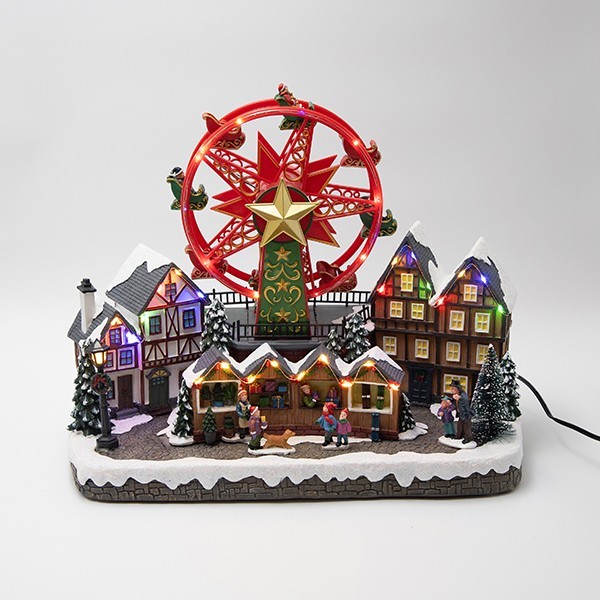 CUADRADO NAVIDEÑO, CON NORIA, CON TRANSFORMADOR, 40x21x31cm