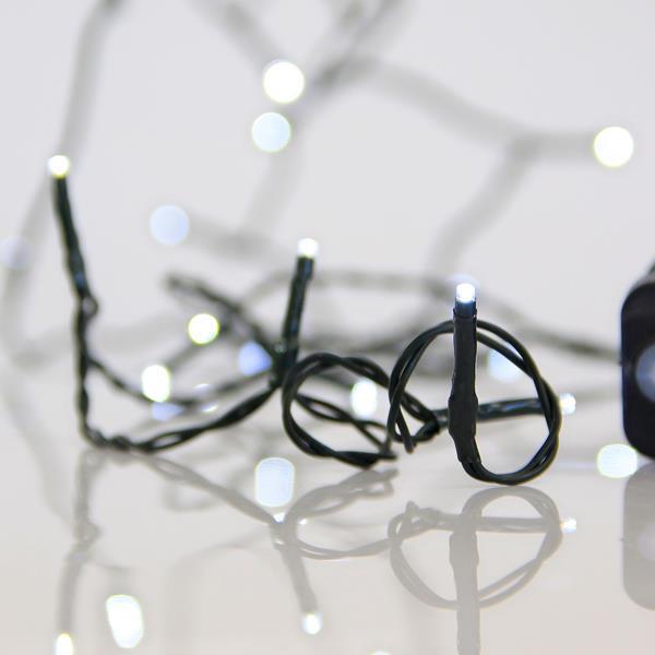 LÍNEA, 180 LED 3 mm, ADAPTADOR 31 V, 8 M/F Y MEMORIA, CABLE PVC VERDE, LED BLANCO POR 5 cm, CABLE CONDUCTOR 3 m, IP44