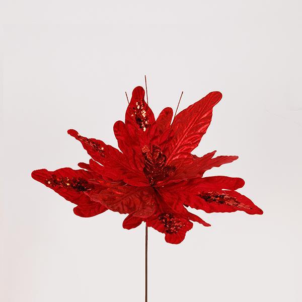 FLOR ROJA CON HOJAS DE CUERO DORADO, 36x15cm