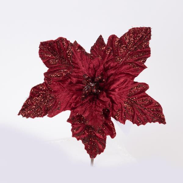 FLOR DE POINSETTI, BORGOÑA CON ANTERAS DORADAS, 22x12cm