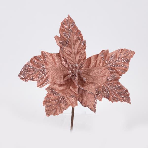 FLOR DE POINSETTI, ROSA POLVO CON ANTERAS DORADAS, 22x12cm