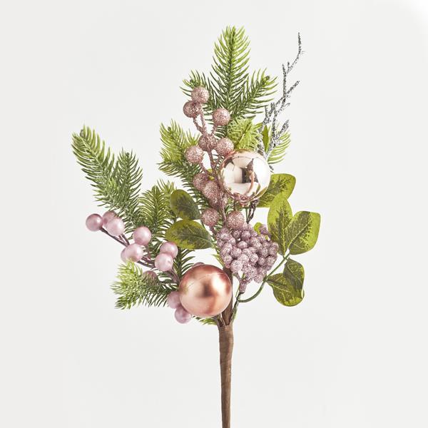 RAMITA CON DECORACIONES ROSAS, 40cm
