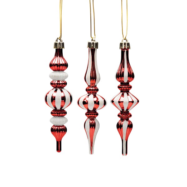 ESTALACTITA DE PLÁSTICO, ROJA CON BLANCO, SET DE 3 PIEZAS, 13 cm