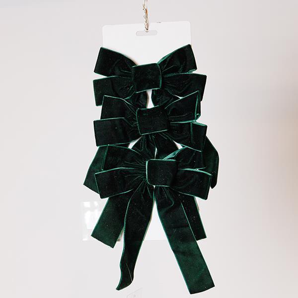 LAZOS DE TERCIOPELO PEQUEÑOS, VERDE ESMERALDA, SET DE 3 PIEZAS, 16x24cm