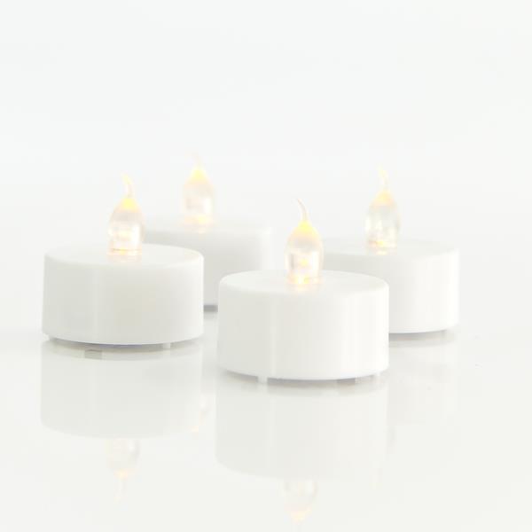 VELA LED A PILA, BLANCA, PLÁSTICO, SET DE 4 PIEZAS, CON EFECTO DE LLAMA, 3,5x3,5x3,8cm