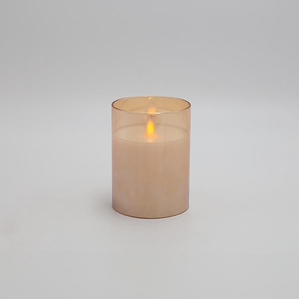VELA LED A PILA CON LLAMA PARPADEANTE, CON CRISTAL, MIEL, CON TEMPORIZADOR, 7,5x10cm