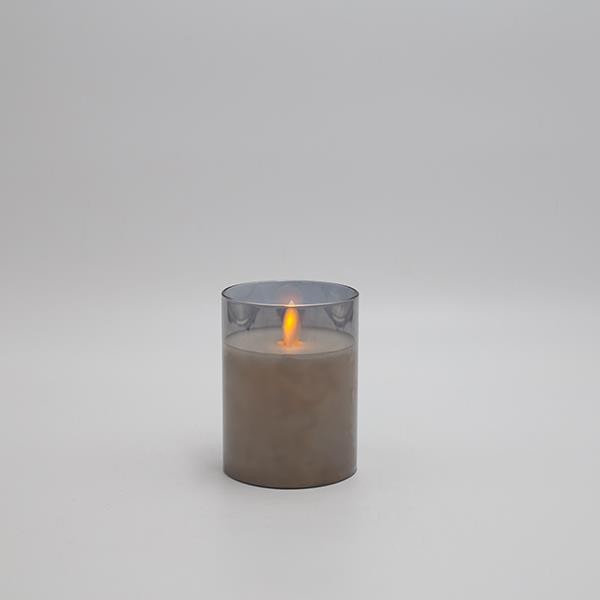 VELA LED A PILA CON LLAMA PARPADEANTE, CON CRISTAL, HUMO, CON TEMPORIZADOR, 7,5x10cm