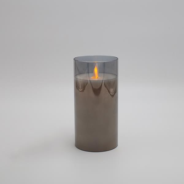 VELA LED A PILA CON LLAMA PARPADEANTE, CON CRISTAL, HUMO, CON TEMPORIZADOR, 7,5x15cm