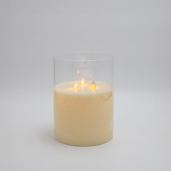 VELA LED A PILA CON 3 LLAMAS PARPADEANTES, CON CRISTAL, MARFIL, CON TEMPORIZADOR, 15x20cm