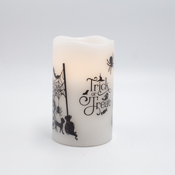 VELA ENCENDIDA CON LLAMA EN MOVIMIENTO, DISEÑO DE HALLOWEEN, TEMPORIZADOR, 7,5x12,5cm, IP20