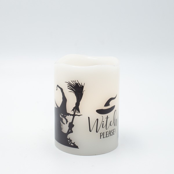 VELA ENCENDIDA CON LLAMA EN MOVIMIENTO, DISEÑO DE HALLOWEEN, TEMPORIZADOR, 7,5x10cm, IP20