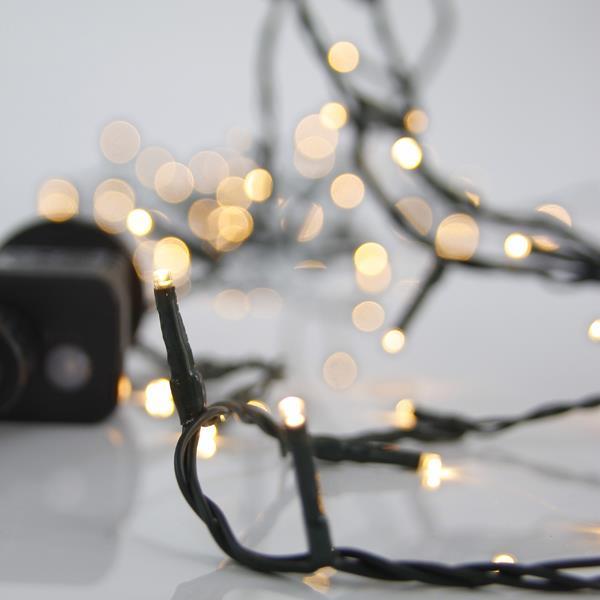 LINE PRO, 400 LED 3 mm, ADAPTADOR DE 31 V Y 6 VATIOS, 8 M/F Y MEMORIA, CABLE DE PVC VERDE, LED BLANCO CÁLIDO, POR 5 cm, CABLE DE CONDUCCIÓN 3 m, IP44