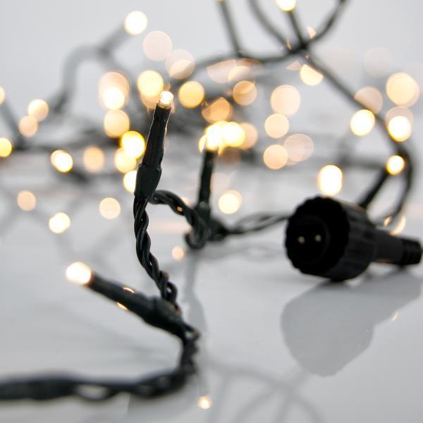 LINE PRO, 300 LED 3 mm, ADAPTADOR DE 31 V Y 9 W, 4 CONECTORES (HASTA 3 JUEGOS), CABLE DE PVC VERDE, LED BLANCO CÁLIDO, POR 5 cm, CABLE DE CONDUCCIÓN DE 3 m, IP44