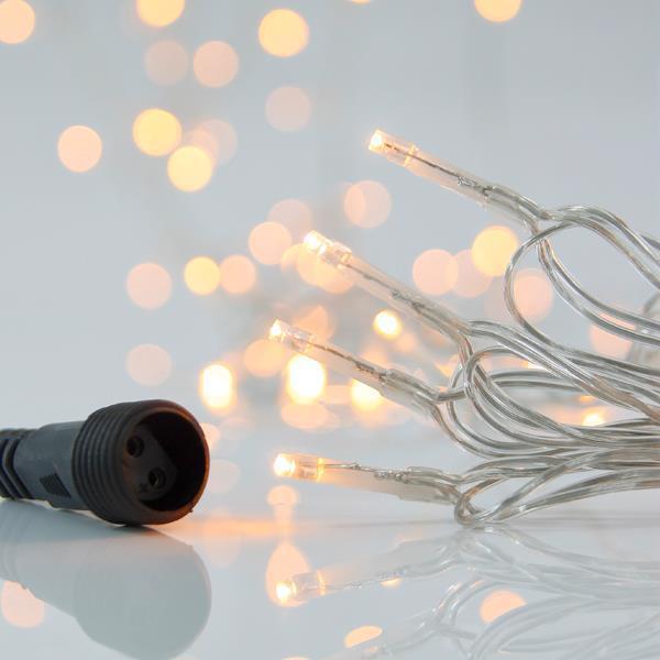 LINE PRO, 300 LED 3 mm, ADAPTADOR DE 31 V Y 9 W, 4 CONECTORES HASTA 3 JUEGOS, CABLE DE PVC TRANSPARENTE, LED BLANCO CÁLIDO POR 5 cm, CABLE DE CONDUCCIÓN DE 3 m, IP44