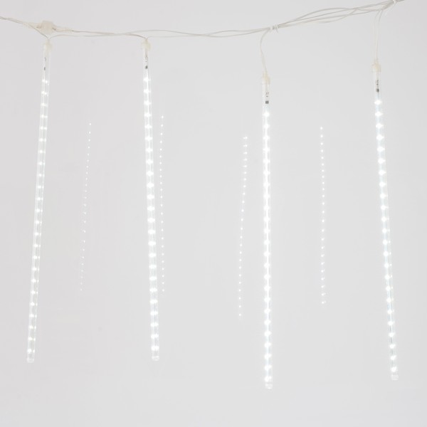 CORTINA, 240 LED, ADAPTADOR DE 5 V, 5 CAMPANILLAS DE INVIERNO DE 50 cm, 4 CONECTORES HASTA 3 JUEGOS, LED BLANCO, CABLE DE 5 m, IP44