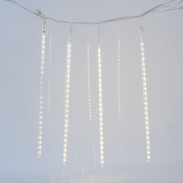 CORTINA, 240 LED, ADAPTADOR DE 5 V, 5 CAMPANILLAS DE INVIERNO DE 50 cm, 4 CONECTORES HASTA 3 JUEGOS, LED BLANCO CÁLIDO, CABLE DE 5 m, IP44
