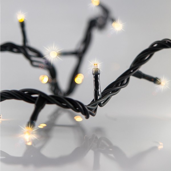 LÍNEA, 300 LED FLASH 5 mm, ADAPTADOR 31 V, 4 CONECTORES HASTA 3 JUEGOS, CABLE PVC VERDE, LED BLANCO CÁLIDO, POR 10 cm, CABLE CONDUCTOR 300 cm, IP44