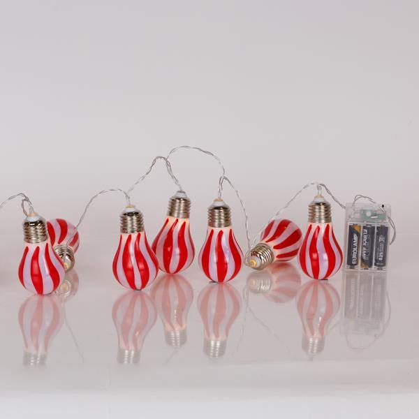 LÍNEA, 10 LED 5 mm, LÁMPARA ROJA Y BLANCA, CAJA DE PILAS 3xAA, TEMPORIZADOR, CABLE DE PVC TRANSPARENTE, LED BLANCO CÁLIDO, POR 15 cm, CABLE DE CONDUCCIÓN 30 cm, IP20