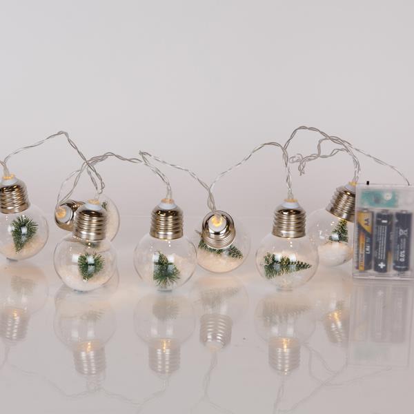 LÍNEA, 10 LED 5mm, LÁMPARA CON ÁRBOL DE NAVIDAD, CAJA DE PILAS 3xAA, TEMPORIZADOR, CABLE PVC TRANSPARENTE, LED BLANCO CÁLIDO, POR 15cm, CABLE 30cm, IP20