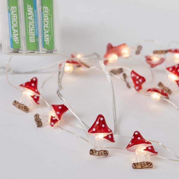 LÍNEA 20 LED CON SETAS ACRÍLICAS DECORATIVAS, CAJA DE PILAS 3XAA, TEMPORIZADOR, LED BLANCO CÁLIDO, CABLE DE COBRE, CABLE DE PLOMO 30cm, IP20