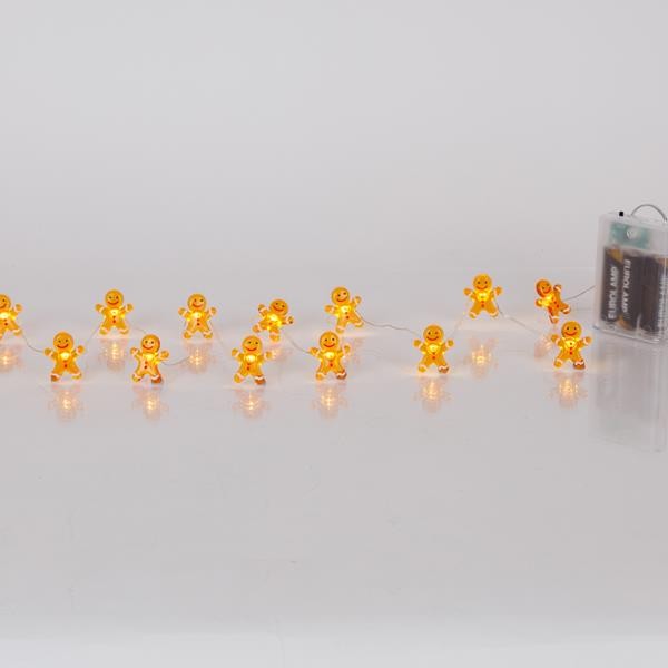 LÍNEA, 20 MINI LED, HOMBRE DE JENGIBRE, CAJA DE PILAS 3xAA, TEMPORIZADOR, CABLE DE COBRE PLATEADO, LED BLANCO CÁLIDO, POR 10 cm, CABLE DE CONDUCCIÓN 30 cm, IP20