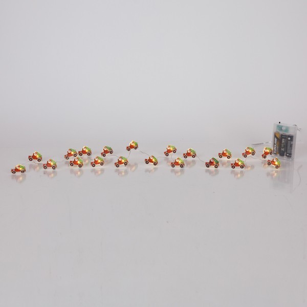 LÍNEA, 20 MINI LED, PAPÁ NOEL CON COCHE, CAJA DE PILAS 3xAA, TEMPORIZADOR, CABLE DE COBRE PLATEADO, LED BLANCO CÁLIDO, POR 10cm, CABLE DE CONDUCCIÓN 30cm, IP20