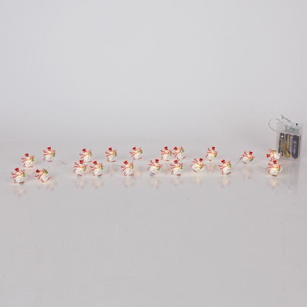 LÍNEA, 20 MINI LED, MUÑECO DE NIEVE, CAJA DE PILAS 3xAA, TEMPORIZADOR, CABLE DE COBRE PLATEADO, LED BLANCO CÁLIDO, POR 10 cm, CABLE DE CONDUCCIÓN 30 cm, IP20