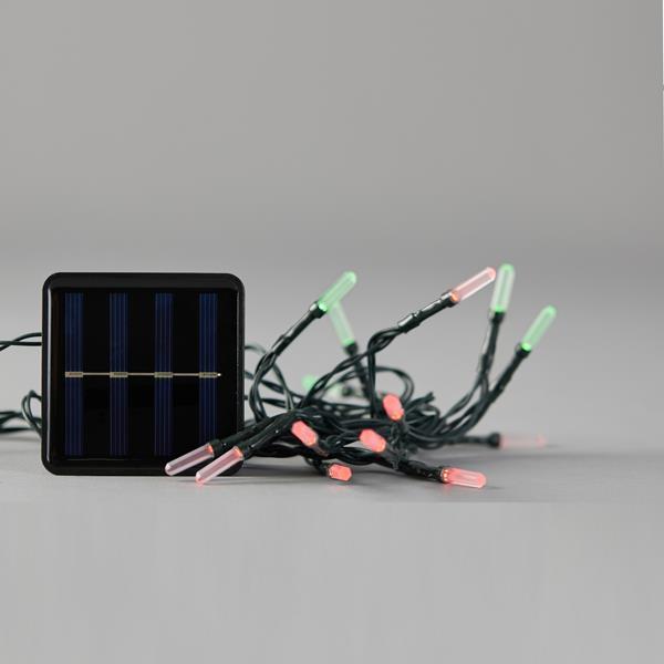LÍNEA, 80 LED 5 mm CON EXTENSIÓN ACRÍLICA, PANEL SOLAR CON SENSOR DE LUZ, 8 M/H, CABLE PVC VERDE, LED ROJO Y VERDE, POR 10 cm, CABLE CONDUCTOR 1 m, IP44