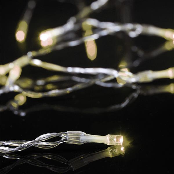 LÍNEA, 20 LED de 5 mm, CAJA PARA PILAS 3XAA, TEMPORIZADOR, CABLE DE PVC TRANSPARENTE, LED BLANCO CÁLIDO, POR 10 cm, CABLE DE CONDUCCIÓN 30 cm, IP20, CAJA DE EXPOSICIÓN (24 UDS.)