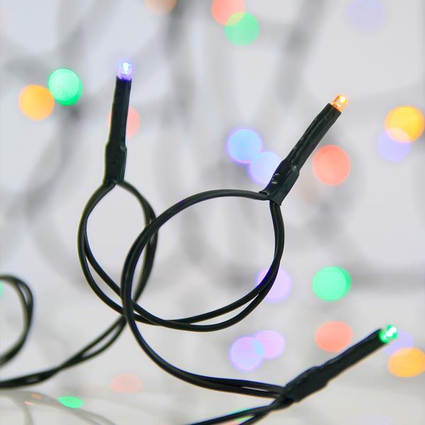 LÍNEA, 96 LED 3 mm, CAJA DE PILAS 3xAA, 8 M/F Y MEMORIA, TEMPORIZADOR, CABLE DE PVC VERDE, MULTILED, POR 10 cm, CABLE DE CONDUCCIÓN 30 cm, IP44, CAJA DE EXPOSICIÓN (16 UDS.)
