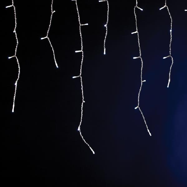 CARÁMBANO, 175 LED 3 mm, ADAPTADOR 31 V, FIJO, CABLE DE PVC TRANSPARENTE, LED BLANCO + 20 LED INTERMITENTES BLANCO CÁLIDO, (Alto 50 x Ancho 750 cm, 3/4/5/2), CABLE DE CONDUCCIÓN 3 m, IP44