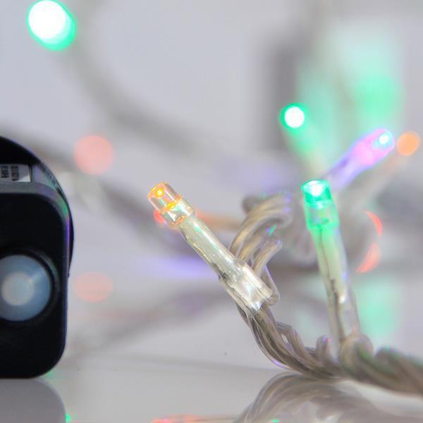 CARÁMBANO, 144 LED 3 mm, ADAPTADOR 36 V, 8 M/F Y MEMORIA, 4 CONECTORES HASTA 3 JUEGOS, CABLE DE PVC TRANSPARENTE, LED MULTICOLOR (Alto 60 x Ancho 300 cm, 5/7/5/7), CABLE DE CONDUCCIÓN 3 m, IP44