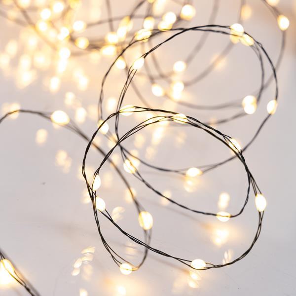 LÍNEA, 320 LED MINI GRANDES LECHONOS, ADAPTADOR DE 12 V, FIJO, CABLE DE COBRE VERDE, LED BLANCO CÁLIDO, POR 5 cm, CABLE DE CONDUCCIÓN 3 m, IP44