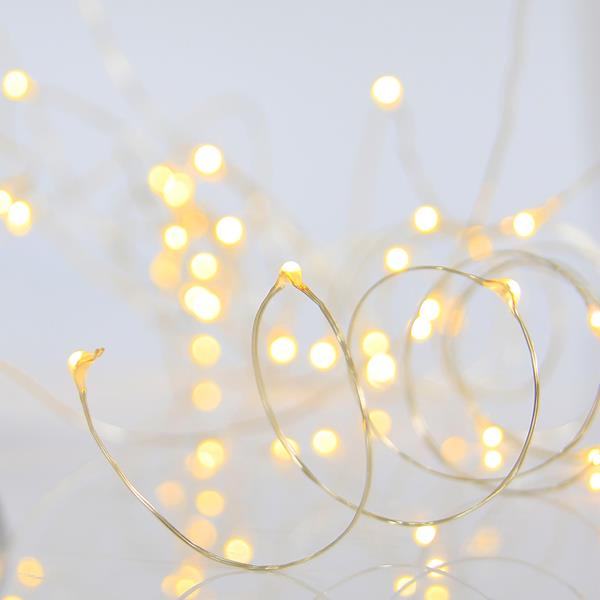  LÍNEA, 20 MINI LED, CAJA DE PILAS 2XAA, TEMPORIZADOR, CABLE DE COBRE PLATEADO, LED BLANCO CÁLIDO, POR 10 cm, CABLE DE CONDUCCIÓN DE 10 cm, IP20, CAJA DE EXPOSICIÓN (24 UDS.)