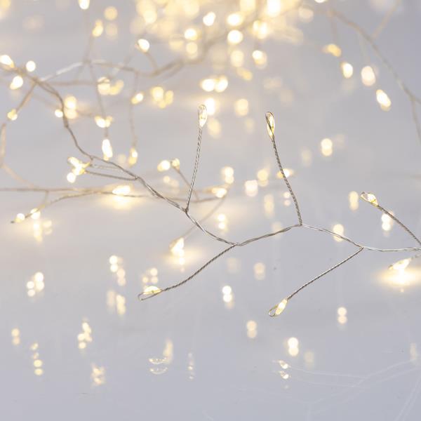 GRUPO DE 4,4 m, 480 LED, ADAPTADOR DE 27 V, FIJO, CABLE DE COBRE PLATEADO, LED BLANCO CÁLIDO, CABLE DE 5 m, IP44