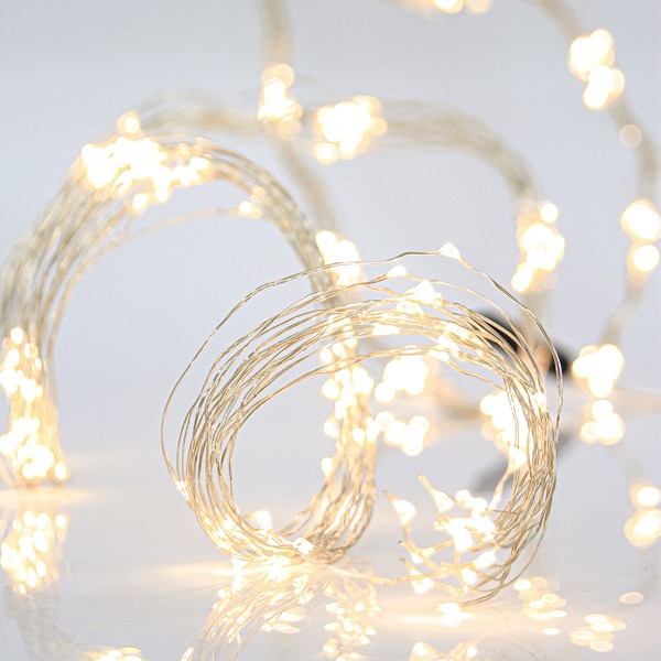 PULPO, 400 MINI LED, ADAPTADOR DE 4,5 V, CABLE DE COBRE PLATEADO, LED BLANCO CÁLIDO, POR 10 cm, (16 LÍNEAS X 25 LED), CABLE DE 5 m, IP44