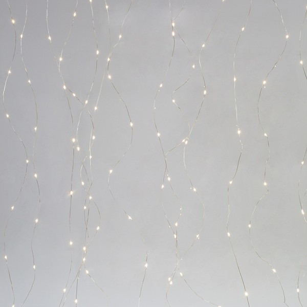 CORTINA, 400 MINI LED, ADAPTADOR, CABLE DE COBRE PLATEADO, LED BLANCO CÁLIDO, (Alto 200 x Ancho 190 cm, 16 LÍNEAS x 25 LED), CABLE DE CONDUCCIÓN 5 m, IP44